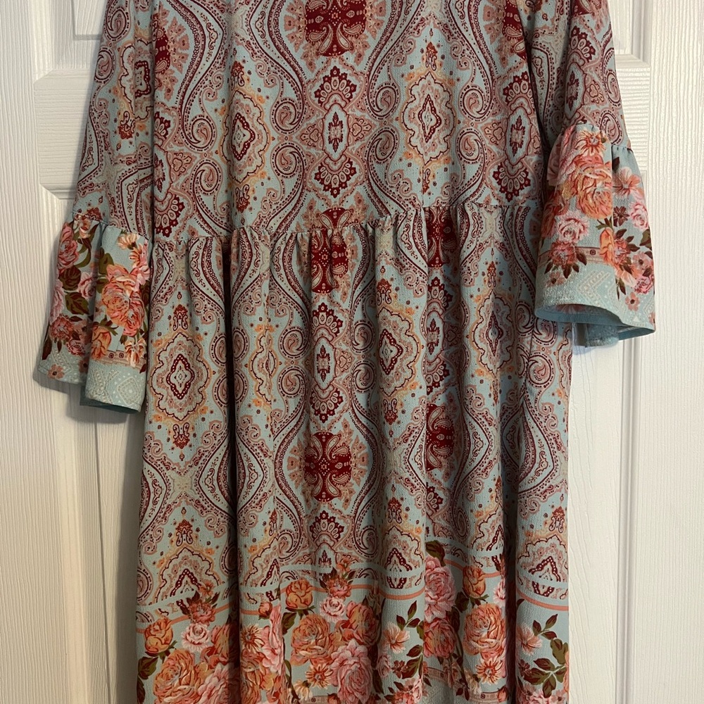 Uncle Frank Paisley and Floral Midi Dress - Pink and Baby Blue